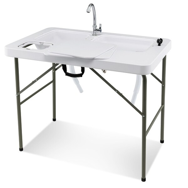 Fish Cleaning Table with 2 Sinks and 360�� Rotatable Fauce