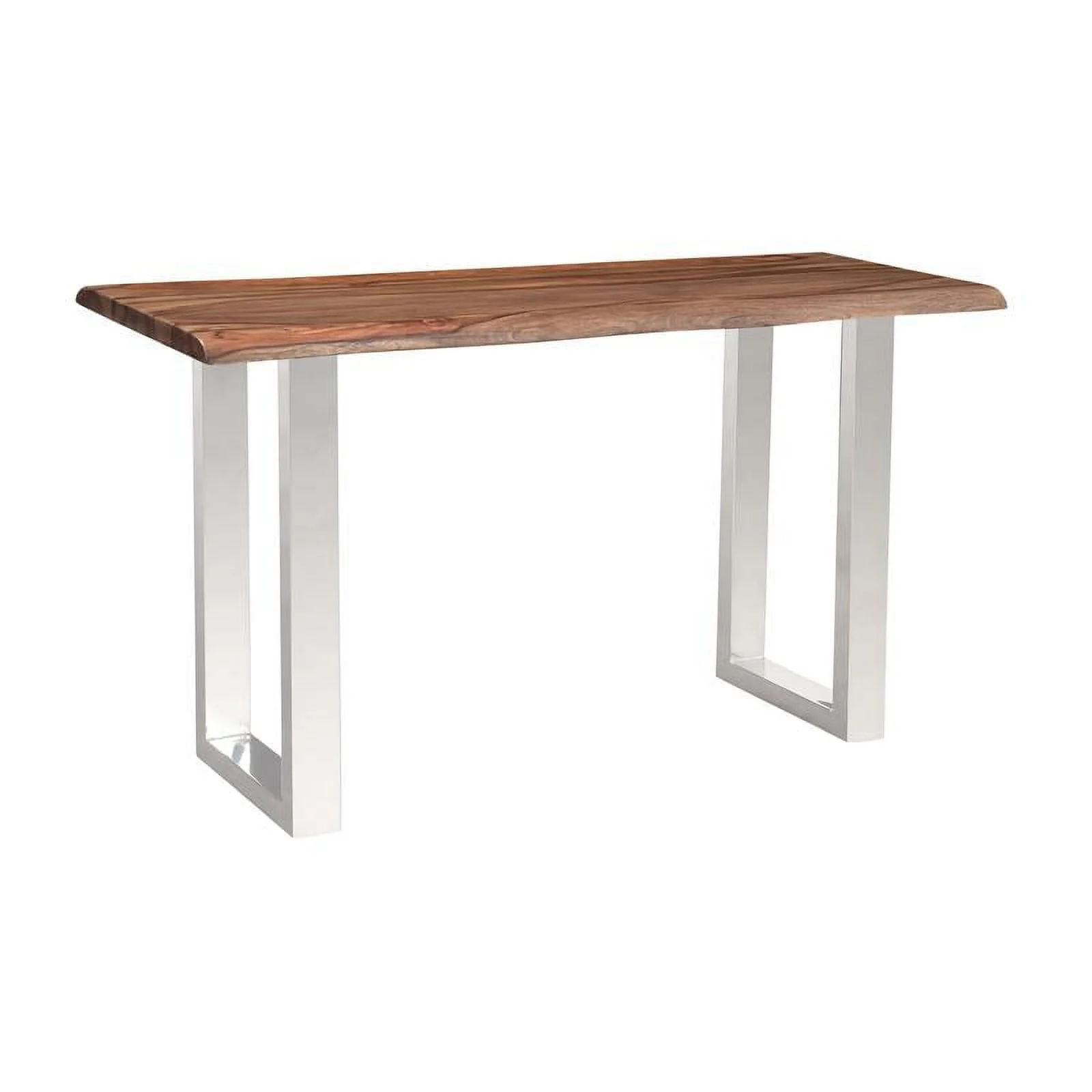 Pemberly Row Brownstone 2 Wood Console Table w/ Brown Top/Chrome base