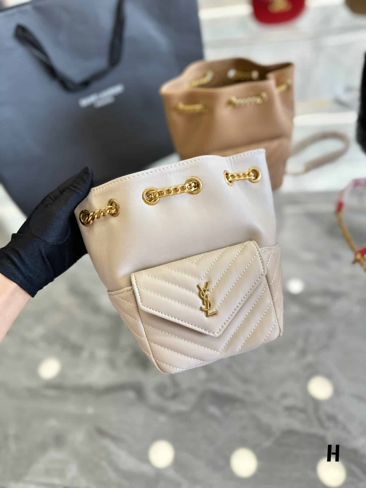Saint Laurent Joe Mini Bucket Bag In Quilted Beige 19Cm