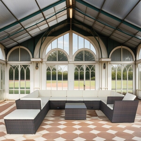 11 Piece Patio Wicker Conversation Set,Patio Furniture Set