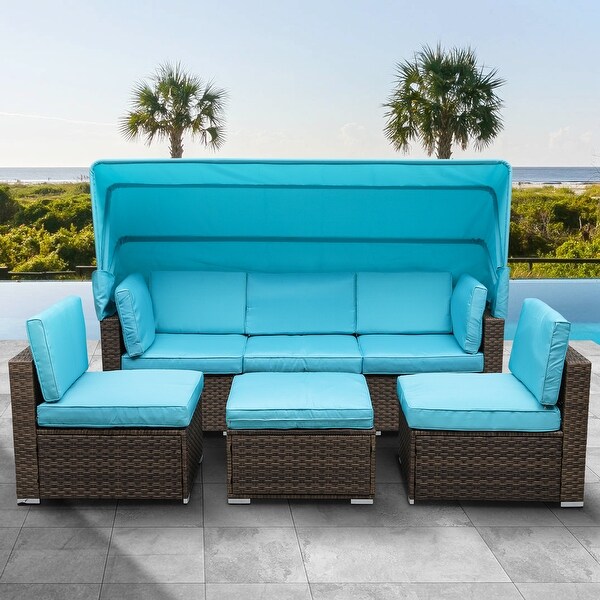 Moasis Blue 6piece Wicker Patio Furniture Set