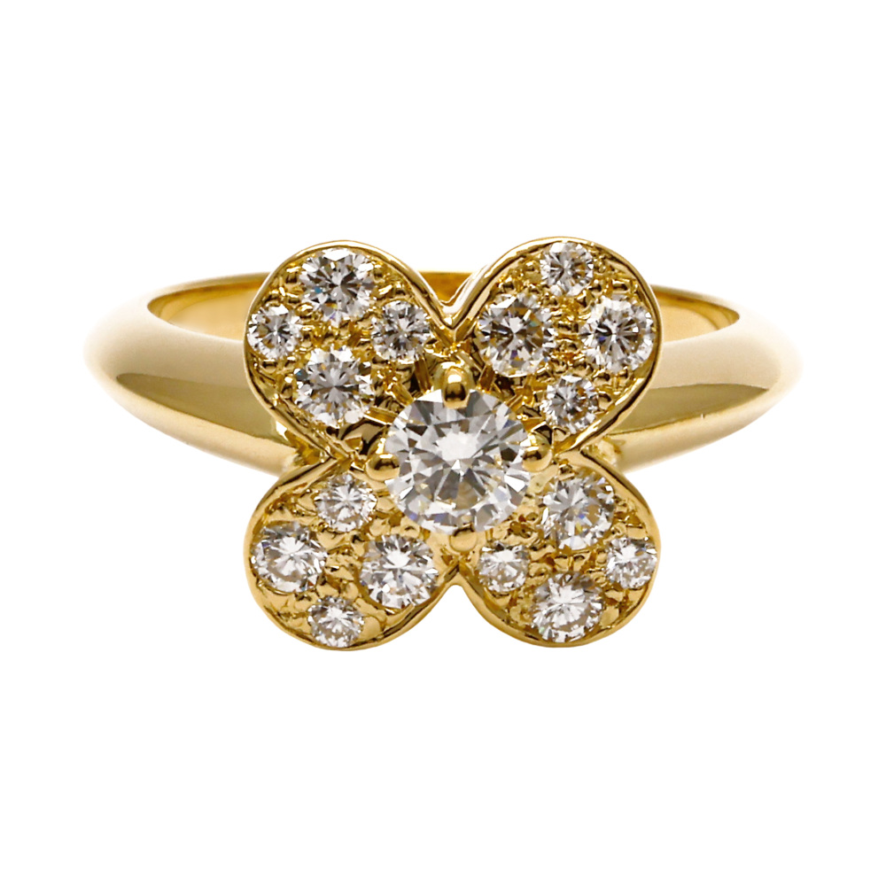 Van Cleef & Arpels Treful Diamond Ring 18K Yellow Gold