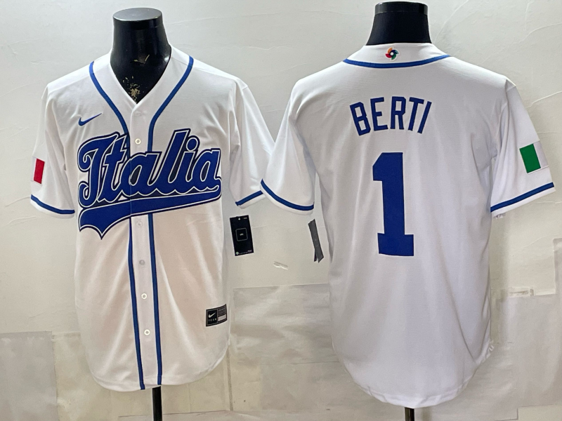 Men's Italy Baseball Jon Berti #1 White 2026 World Baseball Classic Stadium Jersey