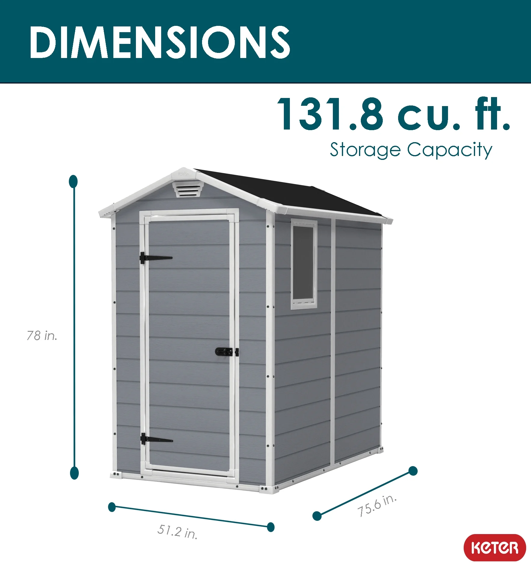 Keter Manor 4 ft. x 6 ft. Durable Resin Outdoor Storage Shed With Heavy Duty Floor and Locking Door, Gray and White