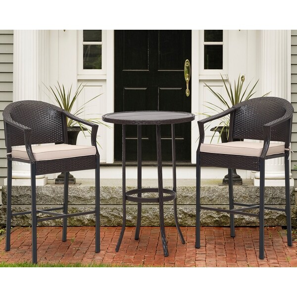3Piece Outdoor Wicker Bar Set,Patio Bistro Set
