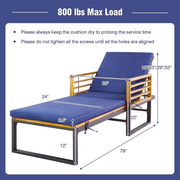 Adjustable Cushioned Patio Chaise Lounge Chair with 4Level BackrestNavy
