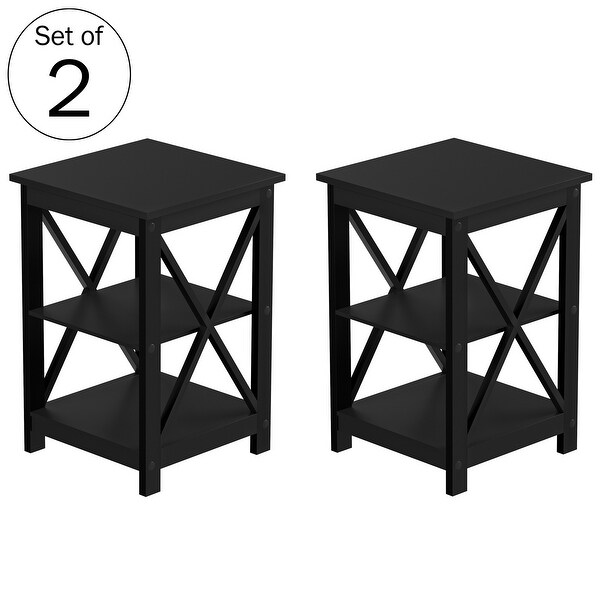 Side Tables with Two Shelves �C Set of 2 with XLegs by Lavish Home (Black)