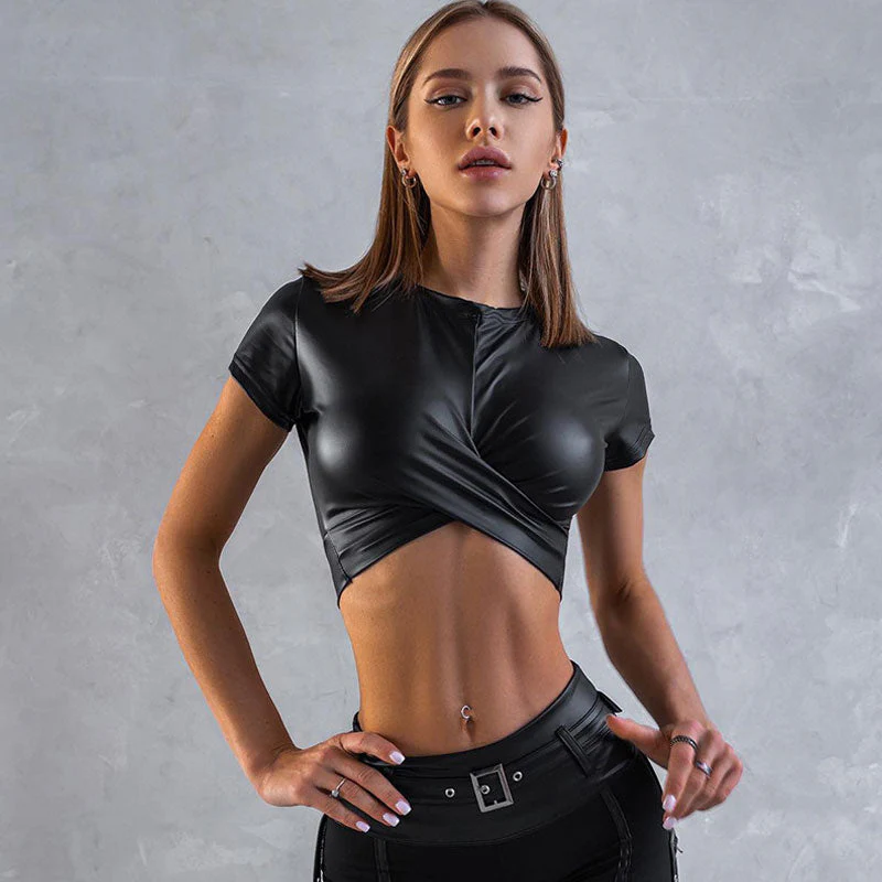 Twisted Front Crop Top - Faux LeatherClistos