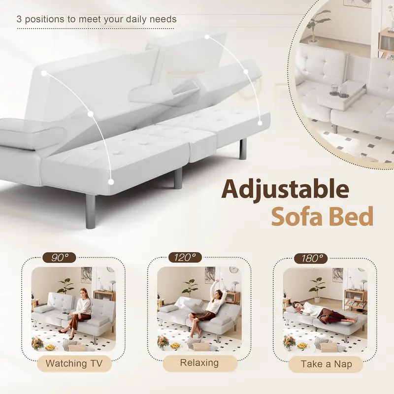 Shahoo Folding Futon Sofa Bed – Modern Faux Leather Convertible Living Room Couch