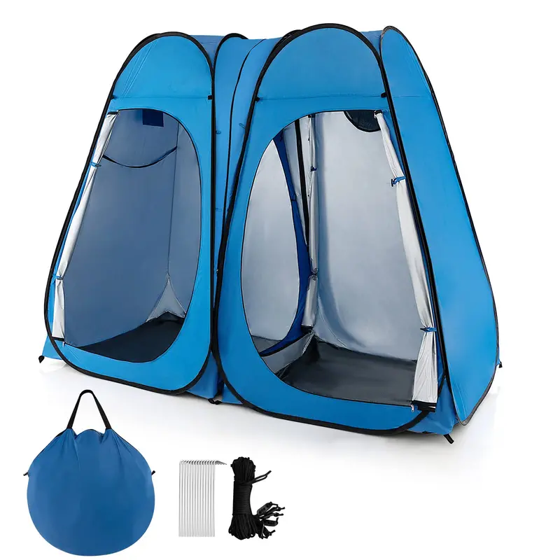 Two-Room Pop-Up Shower Tent – 7.5 ft Changing Enclosure with Stakes & Carry Bag