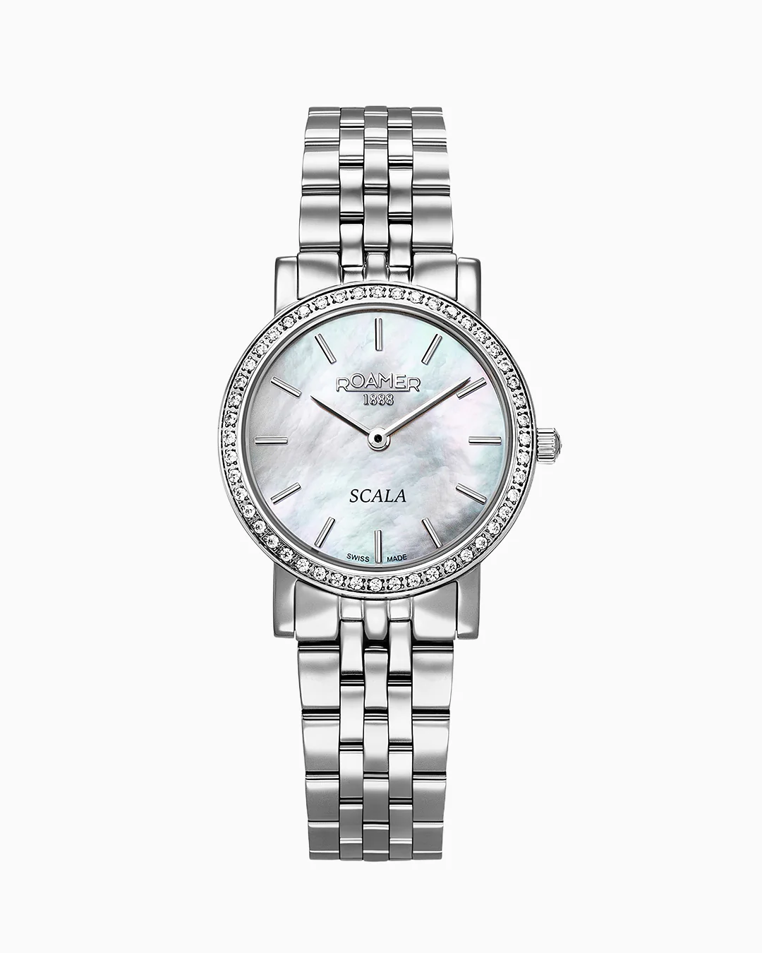 Scala 28 mm Quartz Two-Hand White MOP Silver Bracelet Sapphire glass Stainless Steel swiss watch