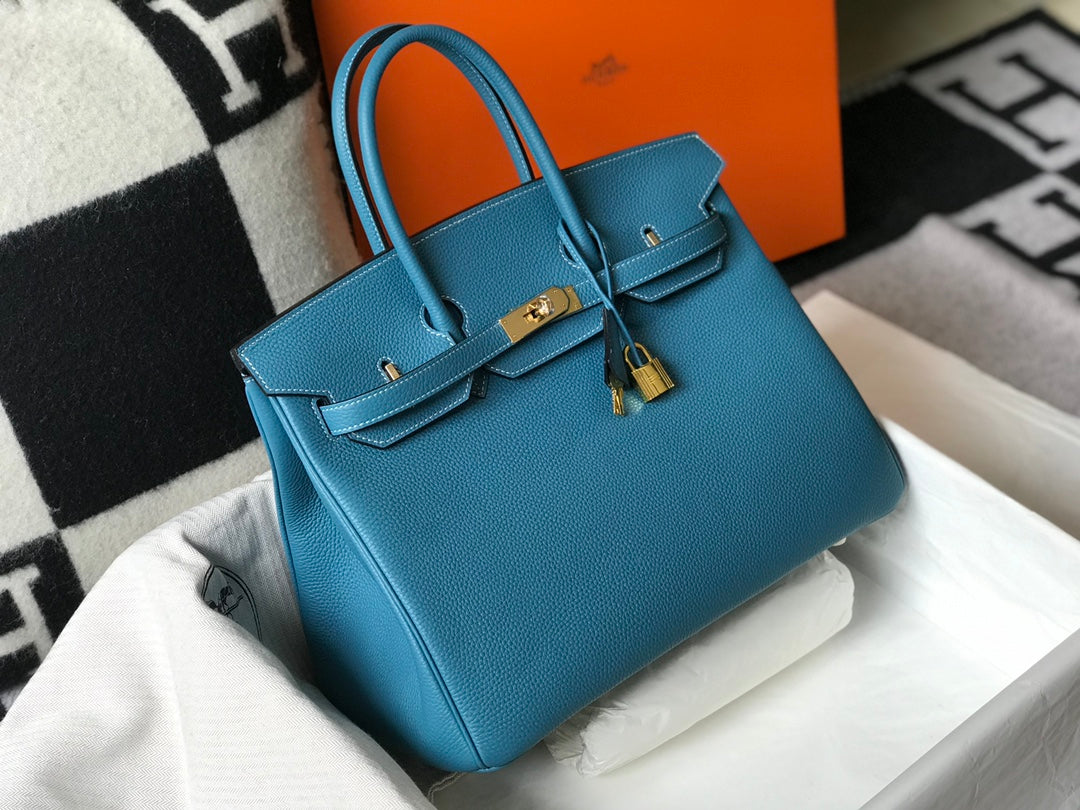 Hermes Birkin 35Cm Blue Togo Leather Gold Hardware