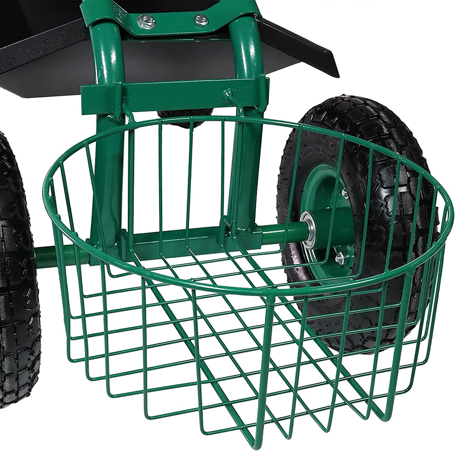 Sunnydaze Garden Cart Rolling Scooter with Extendable Steer Handle, Swivel Seat and Utility Tool Tray, Green