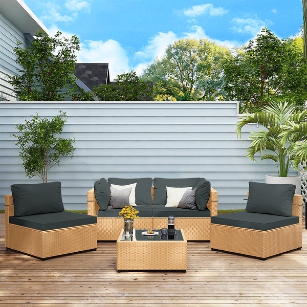 UPHA 5Piece Patio Furniture Wicker Sofa Set with Cushions