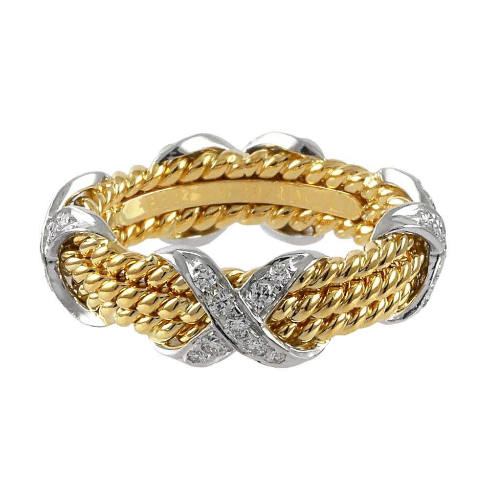 Tiffany & Co. Schlumberger 3 Low Rope Ring Platinum & 18K Yellow Gold Diamond 60110100