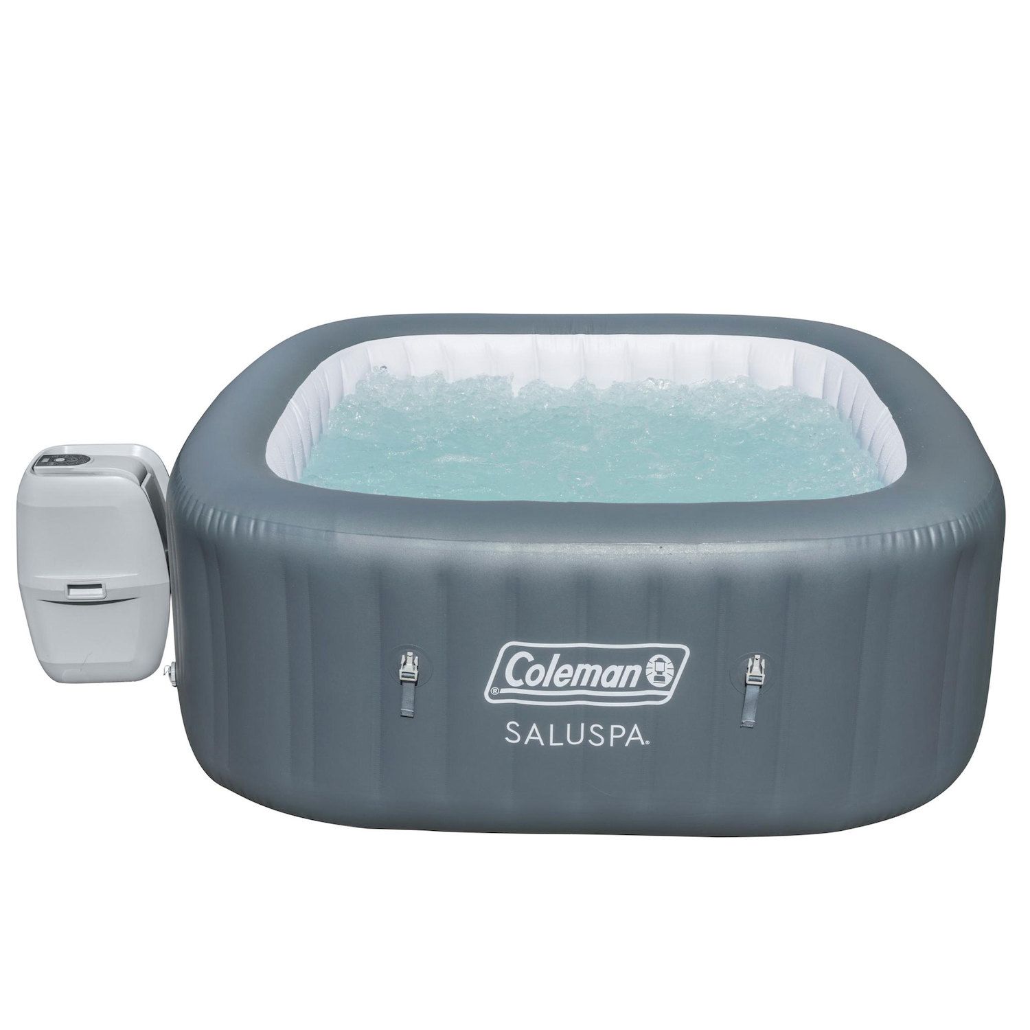Coleman SaluSpa 6 Person Inflatable Squared Hot Tub Spa with 114 AirJets, Grey