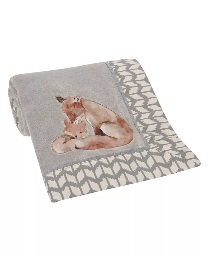 Lambs and Ivy Painted Forest Fox Coral Fleece Baby Blanket - Gray