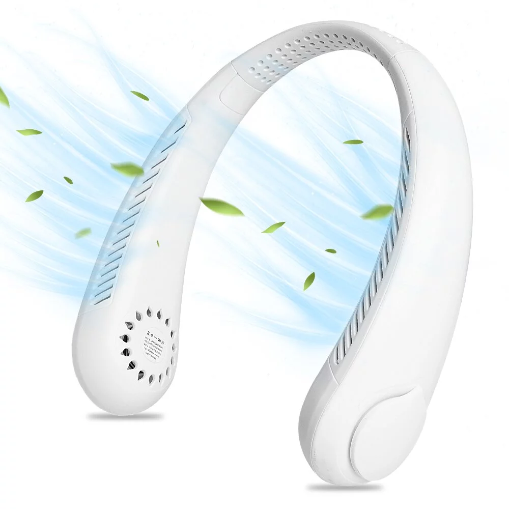 MOVSOU Portable Neck Fans, Hands Free Bladeless Fan, 4000 mAh Battery Operated Wearable Personal Fan, Neck Fan Rechargeable, USB Powered Desk Fan,3 Speeds-White