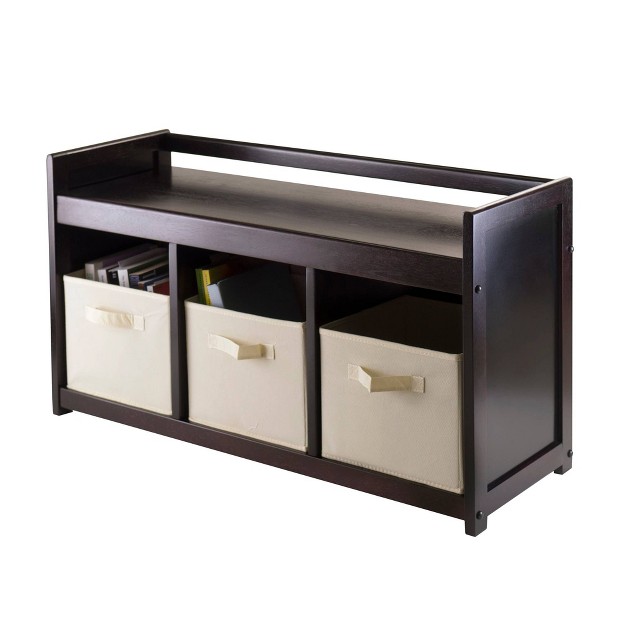 4pc Addison Set Storage Hall Bench With Folding Fabric Baskets Espresso beige Winsome