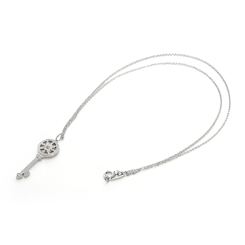 Tiffany & Co. Key Daisy Diamond Necklace Platinum & 18K Rose Gold
