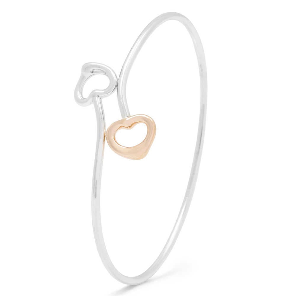 Tiffany & Co. Open Heart Double Open Heart Bangle Bracelet 18K Rose Gold & Sterling Silver 60019997