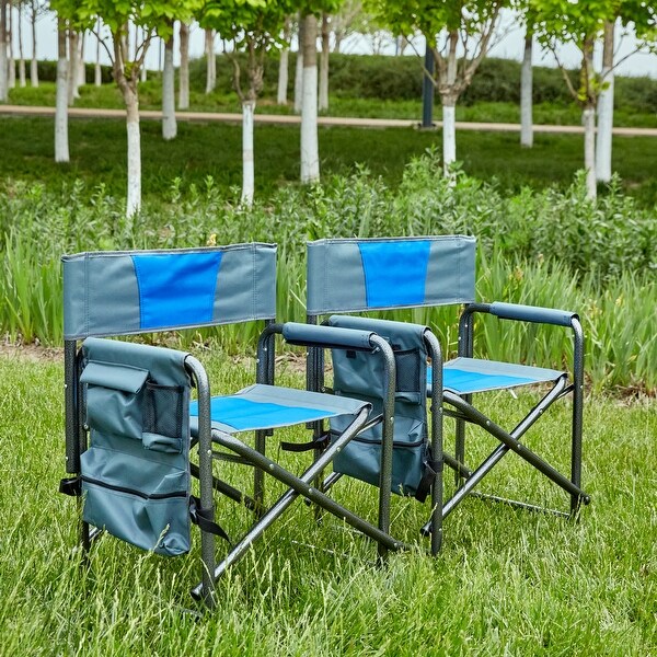 2piece Padded Folding Outdoor Chair with Storage Pockets,Lightweight Oversized Directors Chair for indoor