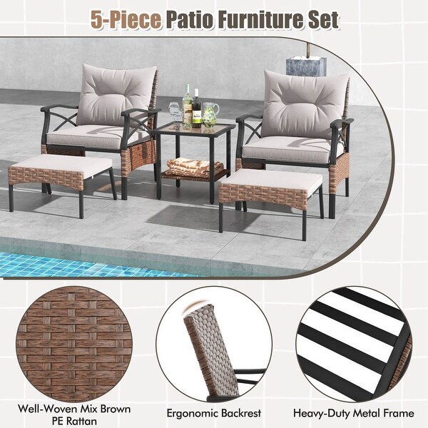 Costway 5 PCS Patio Furniture Set with 2Tier Coffee Table and 2