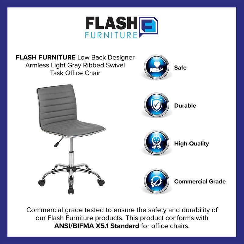 Low Back Designer Armless Light Gray Ribbed Swivel Task Office Chair
