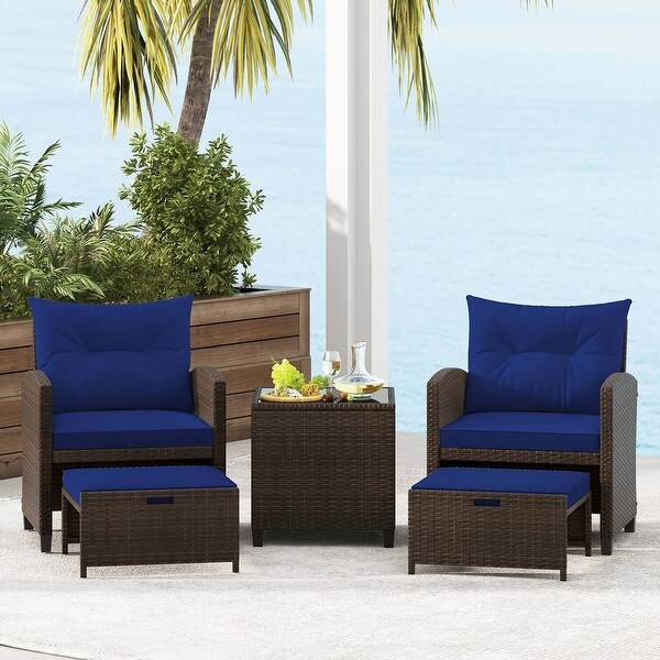 Costway 5 Piece Patio Rattan Furniture with 2 Ottomans and Tempered