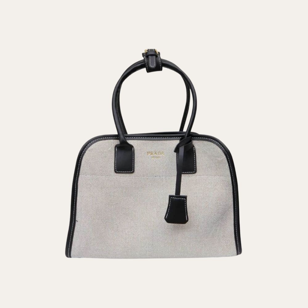 Prada Medium Blend And Leather Tote Bag Black 13 Inches 1BG572 2HJA F0I55 V OOZ