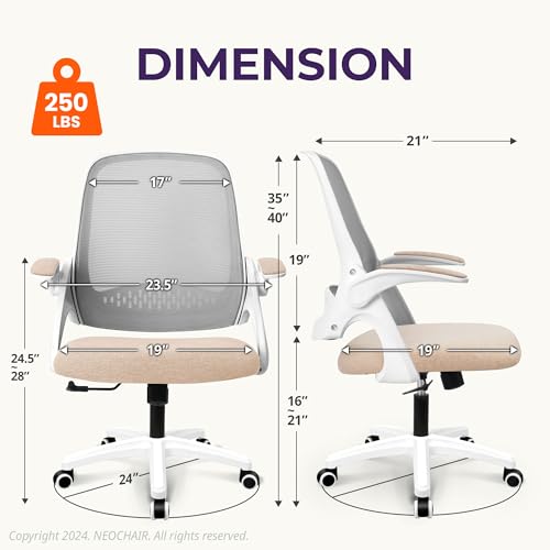 NEO CHAIR Office Desk Chair Computer Gaming Ergonomic Lumbar Back Support with Flip-up Padded Armrest Adjustable Height and Wheels for Home Vanity Bedroom Study (All Black)
