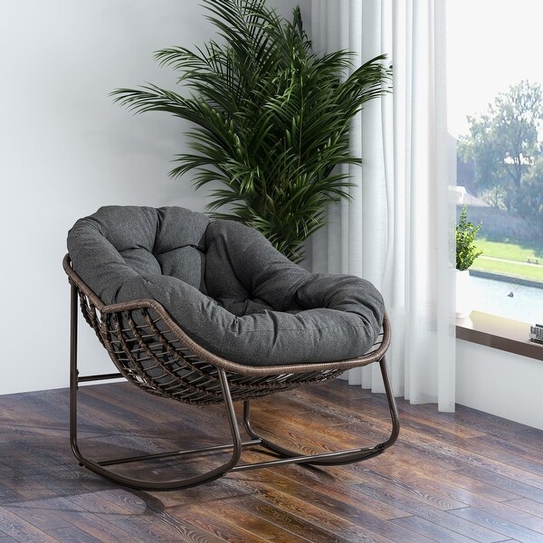 KOSSMAI Outdoor Patio Rattan Rocking Accent Chair with Padded Cushion Grey