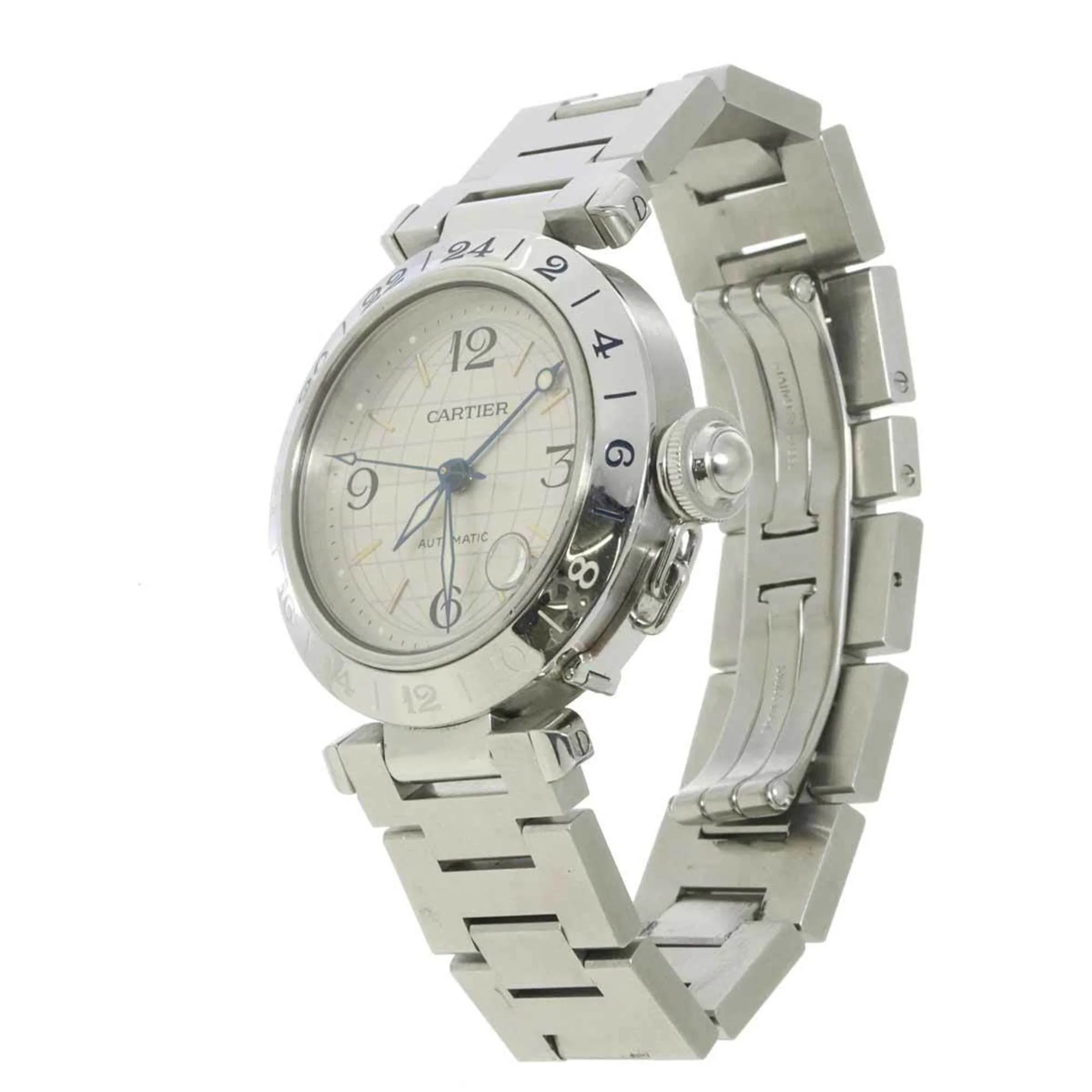 Pre-Owned Cartier Pasha C Meridian GMT W31029M7 Boys Watch Date Silver Dial Automatic (Good)