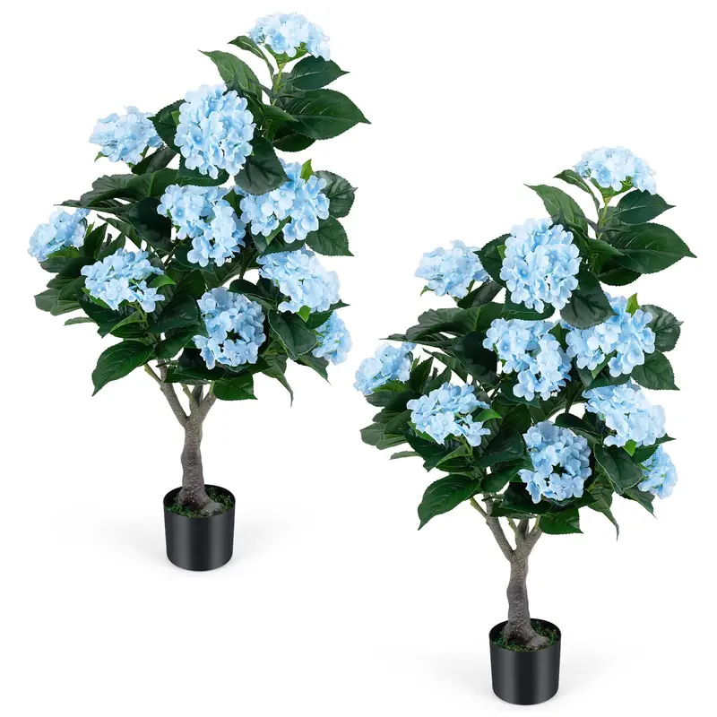 Two-Piece Artificial Hydrangea Tree Set – 11-Bloom Design in Nursery Pots