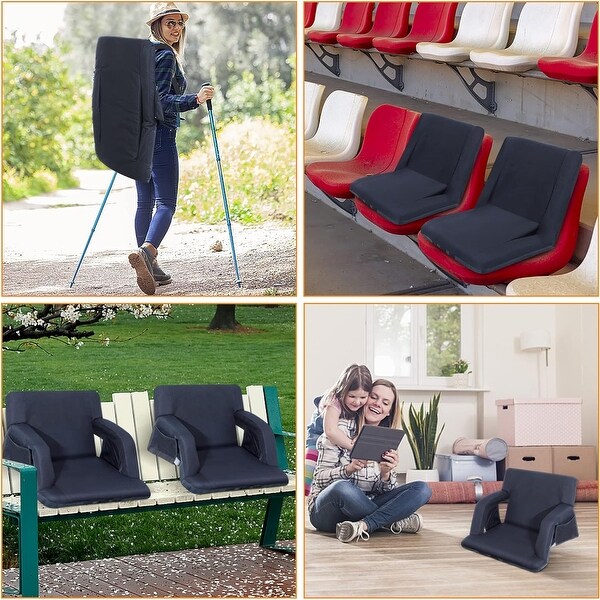 Stadium Seats,5 Reclining Positions Bleacher Chairs with Padded Armrests,Side Pockets,Waterproof Thick Cushion