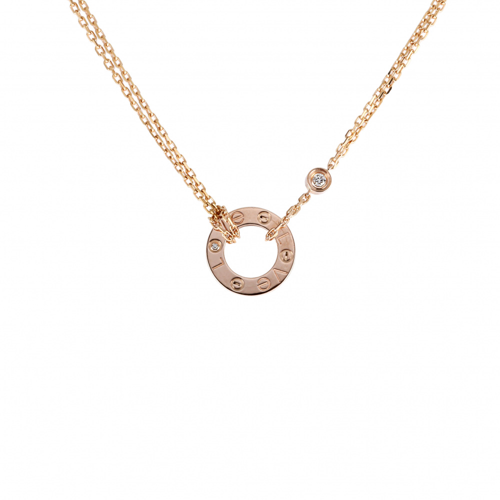 Cartier Love 2P Diamond Necklace 18K Rose Gold B7224509