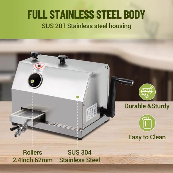 2026 Manual Sugar Cane Juicer Machine, Sugar Cane Press with 3 Stainless Steel Drums and 2.4-inch Large Inlet, Sugarcane Juice Machine with 110LBS/H, Suitable for Home/Commercial Use