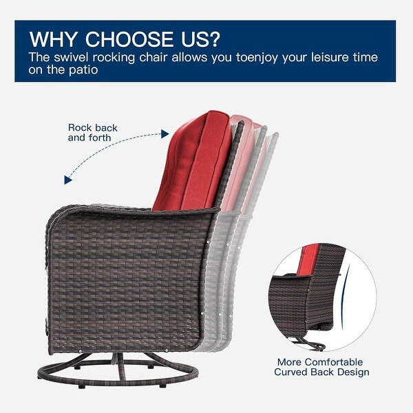 Patio Furniture Sectional Sofa Set,PE Rattan Swivel Rocking Chairs Patio Conversation Set