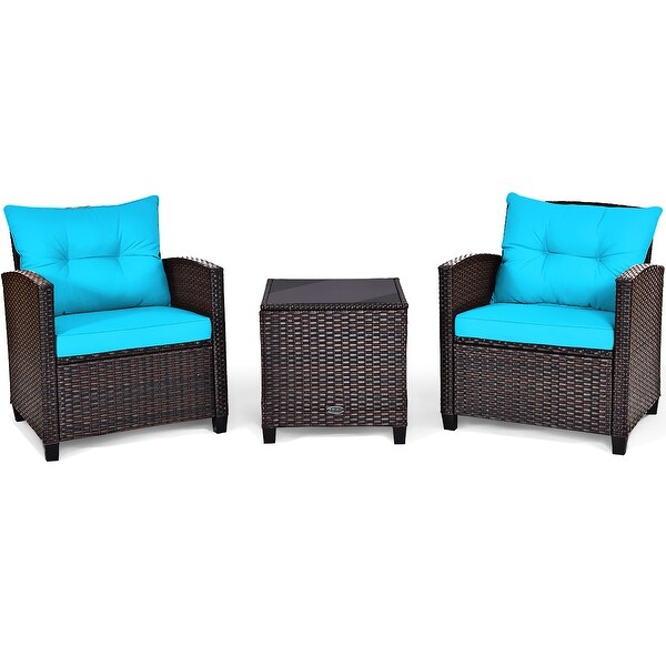 Costway 3PCS Patio Rattan Furniture Set Cushioned Conversation Set