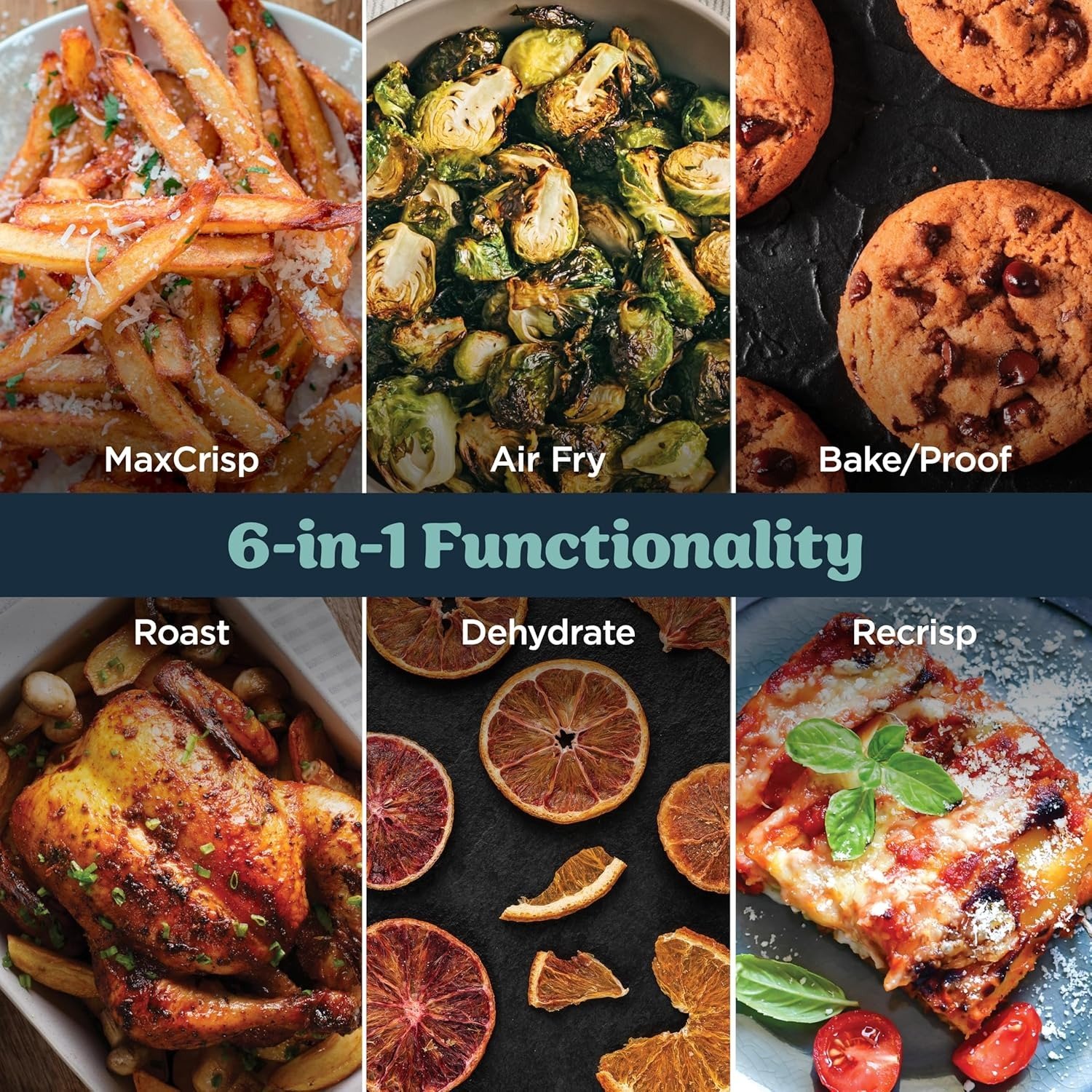 6-in-1 Glass Air Fryer | 450°F, Nontoxic, 6qt & 2.5qt Containers & Lids | Microwave, Freezer, Dishwasher Safe | Max Crisp, Air Fry, Bake, Roast, Recrisp, Dehydrate