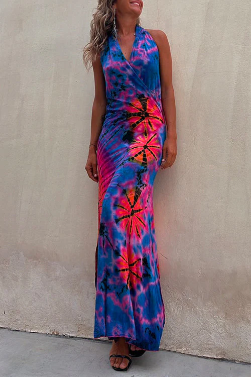 Halter Neck Tie Dye Maxi DressClistos