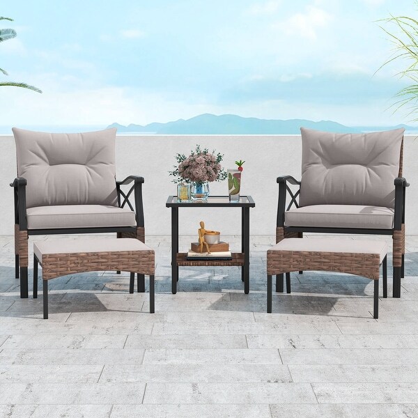 Costway 5 PCS Patio Furniture Set with 2Tier Coffee Table and 2
