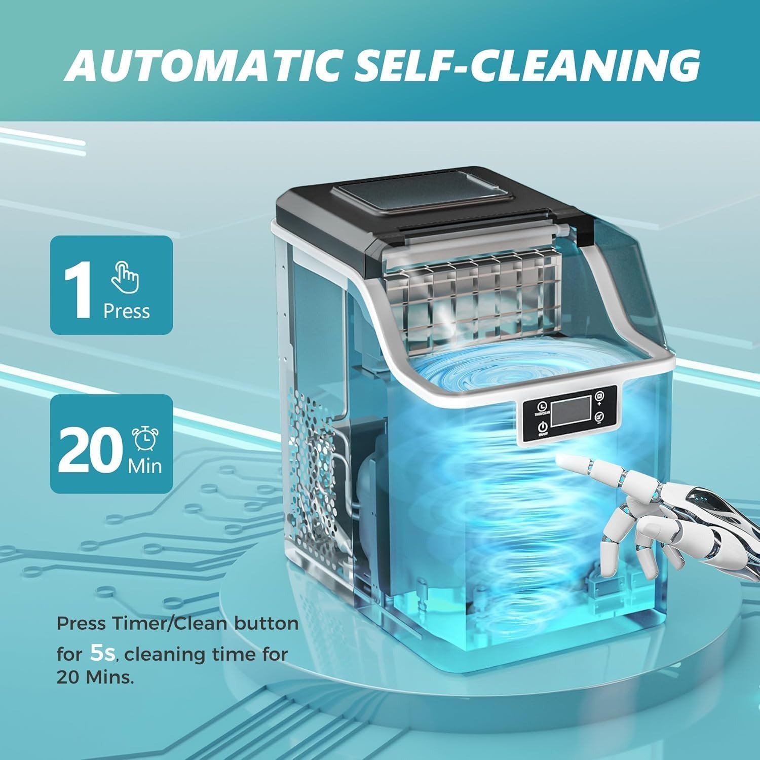 Ice Cube Maker Machine Countertop, 2 Ways to Add Water, 45Lbs/Day 24 Pcs Ready in 13 Mins, Self-Cleaning Portable Compact, with Ice Scoop & Basket, Perfect for Home/Kitchen/Office/Bar
