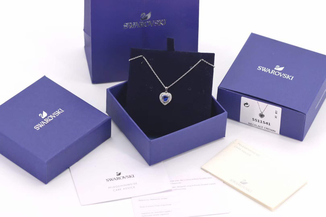Swarovski Silver Blue Diamond Heart of the Ocean Clavicle Necklace - cnluxepick