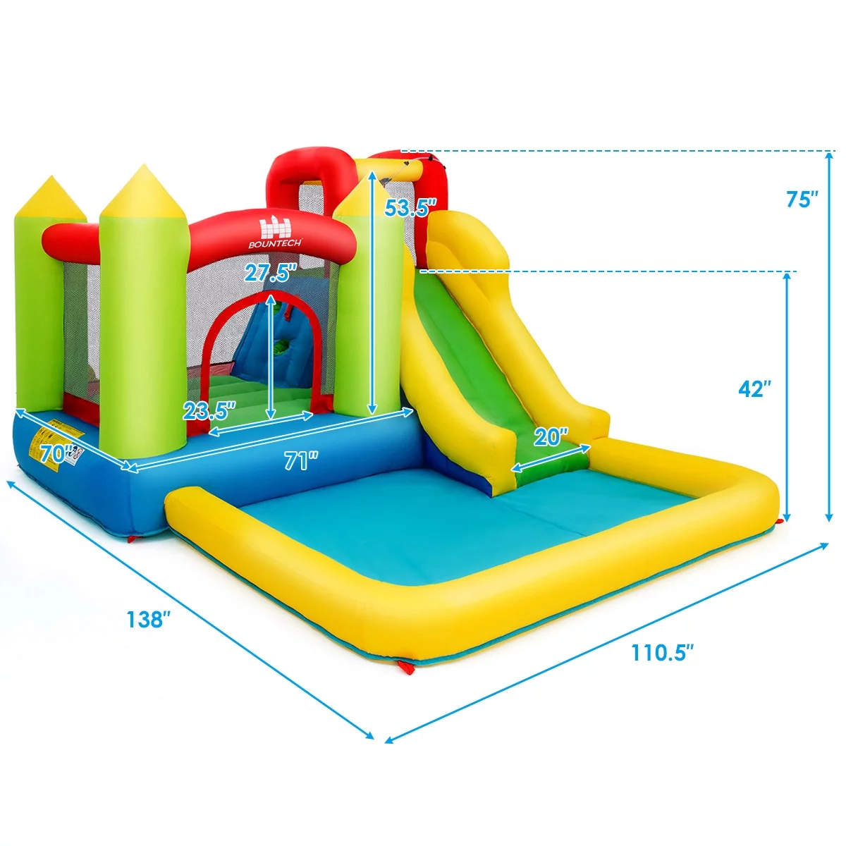 Infans Inflatable Bounce House Water Slide Bouncer Pool w/Climbing Wall & 550W Blower