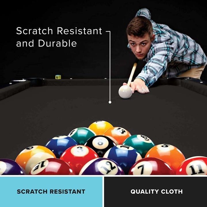 Pool Table with Folding Legs for Easy Storage, Included Pool Cues and Billiard Ball, and Deep Black Playing Cloth