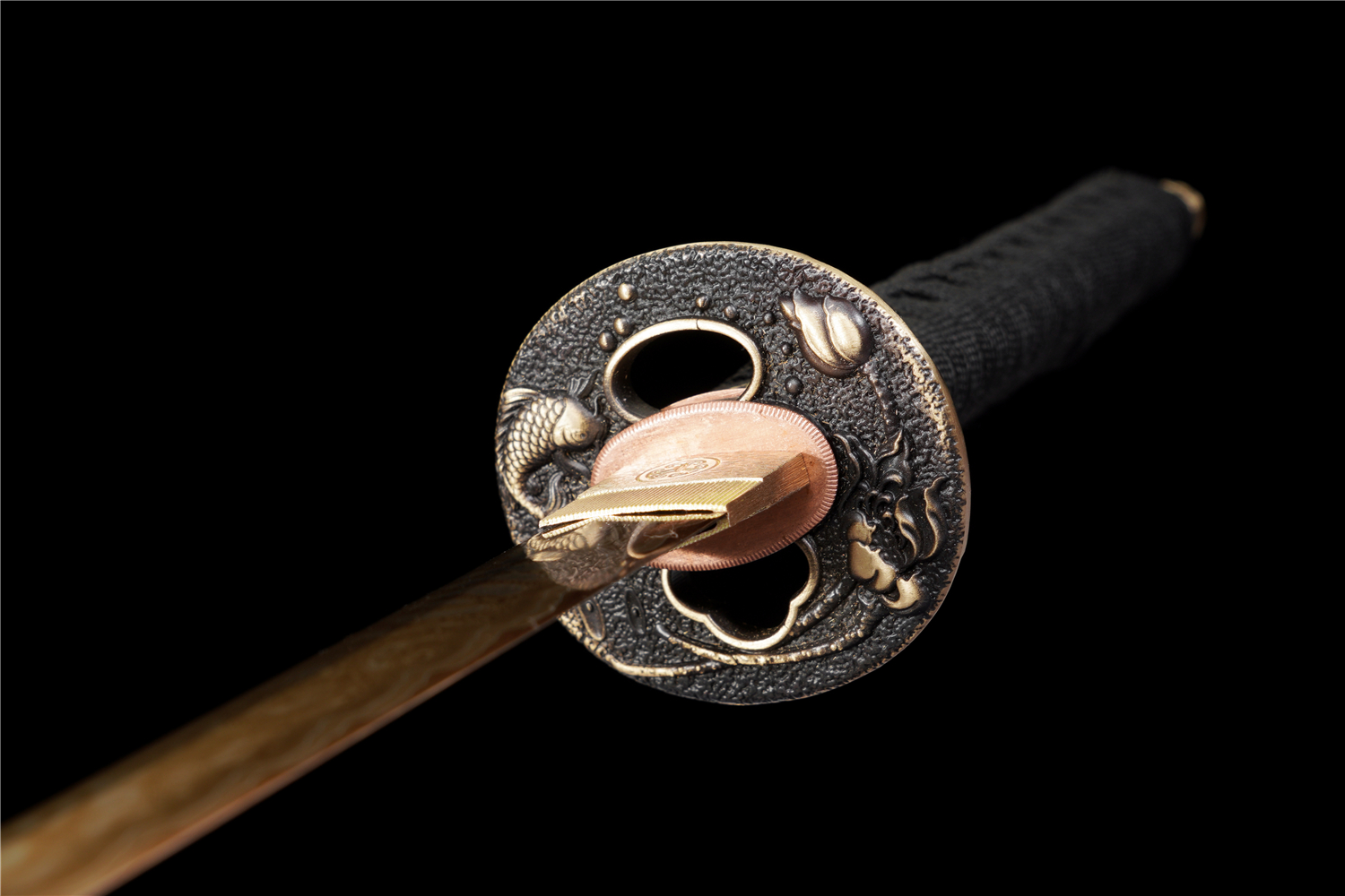 Handmade Katana Damascus Sanmai Gold Blade Dragon Tsuba Full Tang