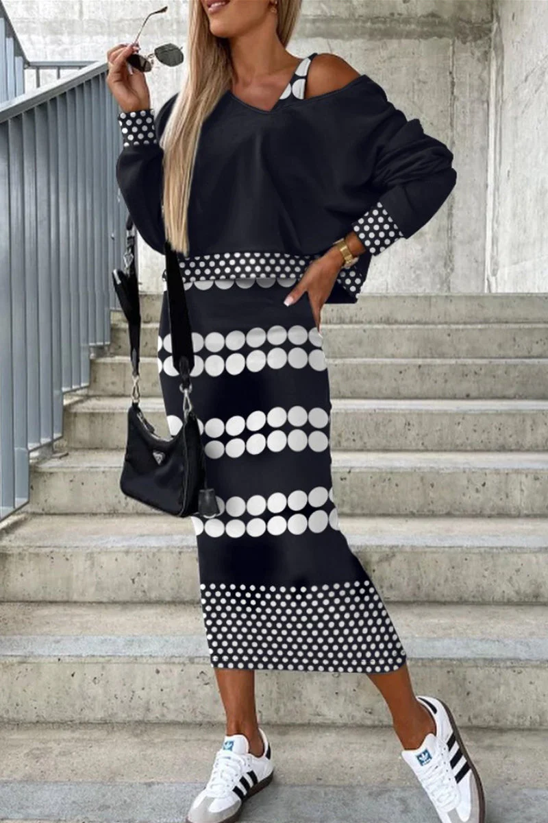 Patchwork Print Two-Piece Set: Casual Long Sleeve StyleClistos