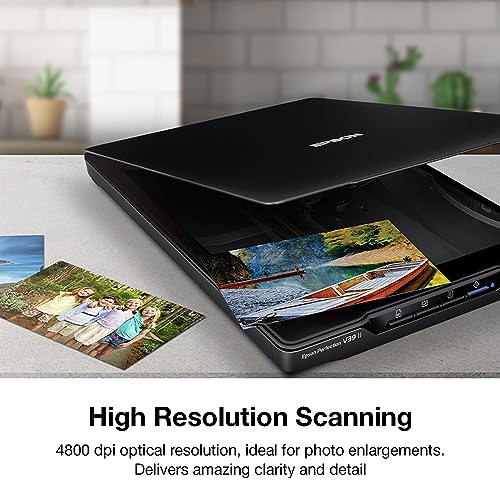 Epson - Perfection V39 II - Color Photo and Document Flatbed Scanner - 4800 dpi Optical Resolution - High-Rise, Removable Lid - Scan to Cloud - USB Power - Image Scanning - Black