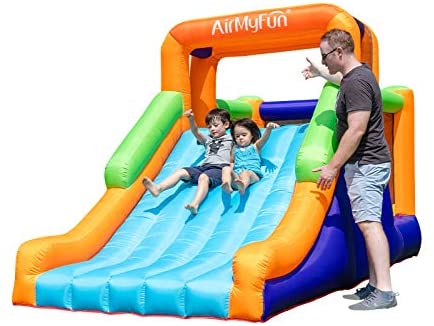 AirMyFun Inflatable Bounce House, Jumping Castle with Long Slide, Inflatable Bouncer with Air Blower,Idea for Kids (Large Slide)